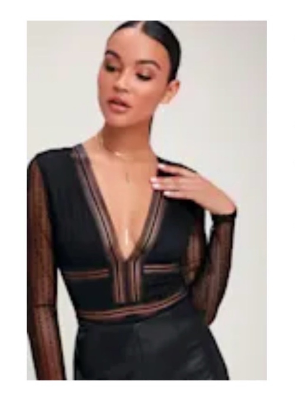 Lulus Black Sheer Lace Long Sleeve Bodysuit. Size S.